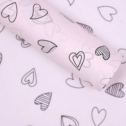 Тишью 50*70*28л Сердце штрих/ЧЕРНЫЙ НА РОЗОВОМ