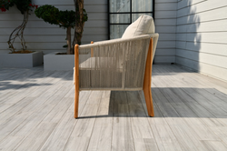 "Сидней" диван 2-местный плетеный из роупа, основание тик, каркас алюминий бежевый, роуп бежевый, ткань бежевая