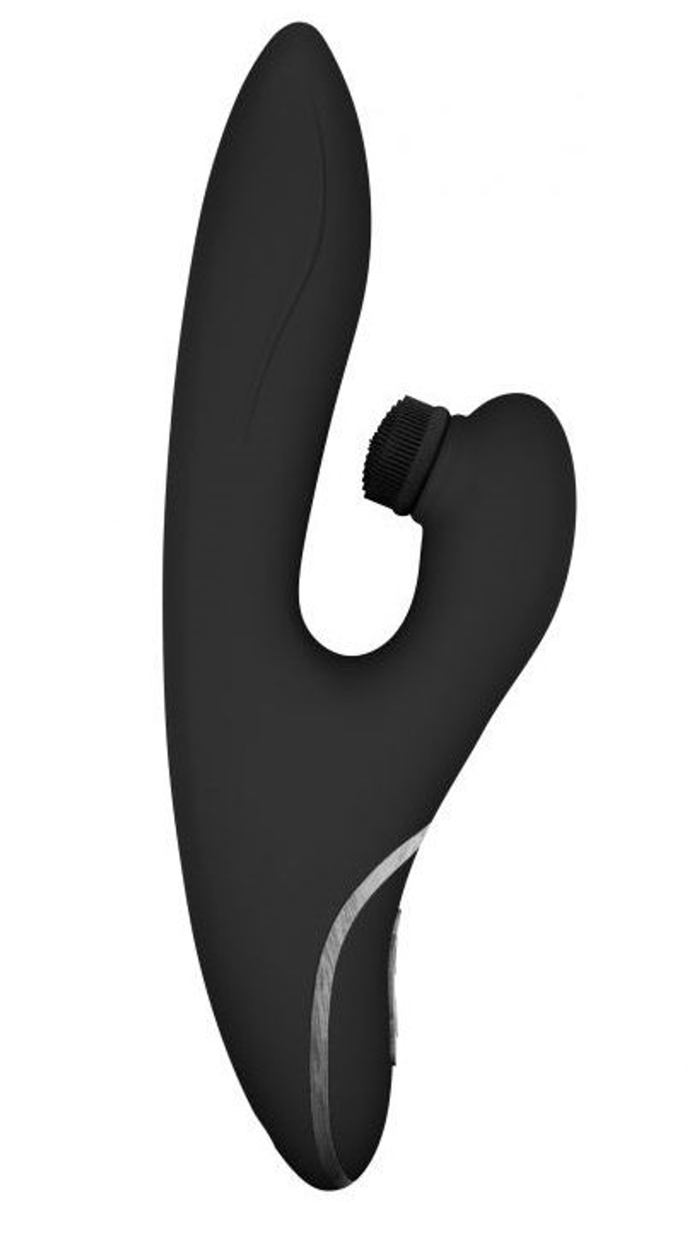 Чёрный вибратор BOOM Fir с клиторальной щёточкой - 23 см. (Цвет: черный)