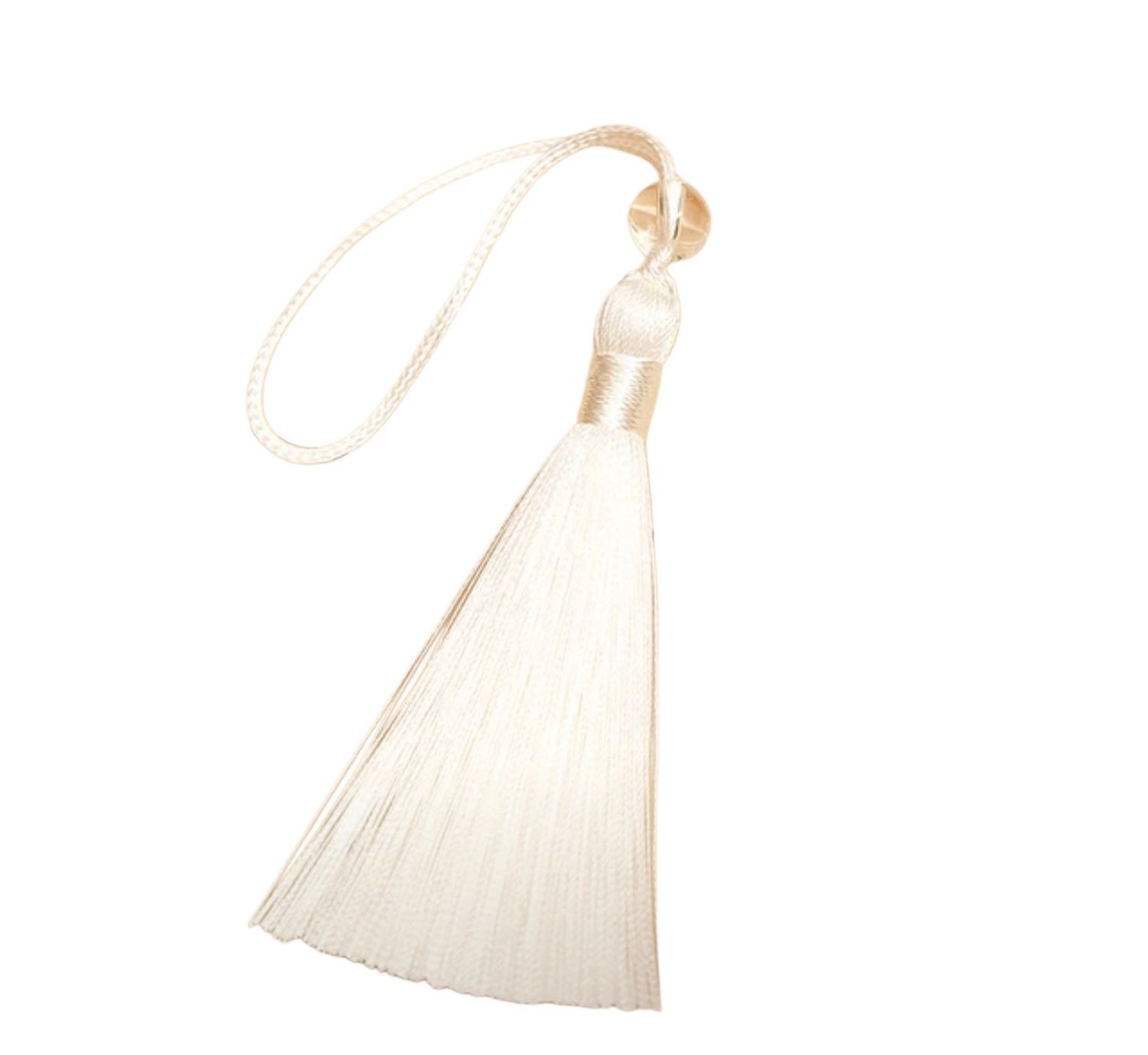 Декоративная кисточка , с бусиной , 8см (размер до подвеса), цвет белый