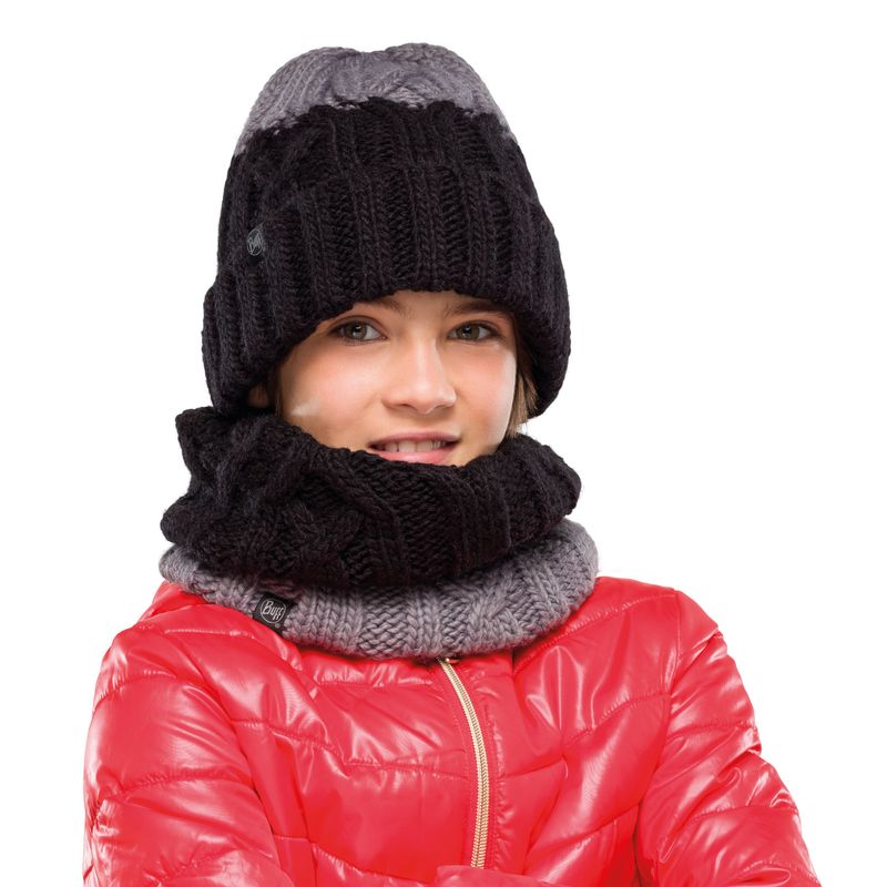 Вязаный шарф-труба с флисом детский Buff Neckwarmer Knitted Polar Ganbat Black Фото 2