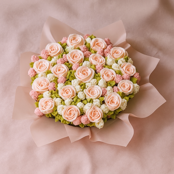 Букет цветочных капкейков творожных роз с гиацинтами 19 шт