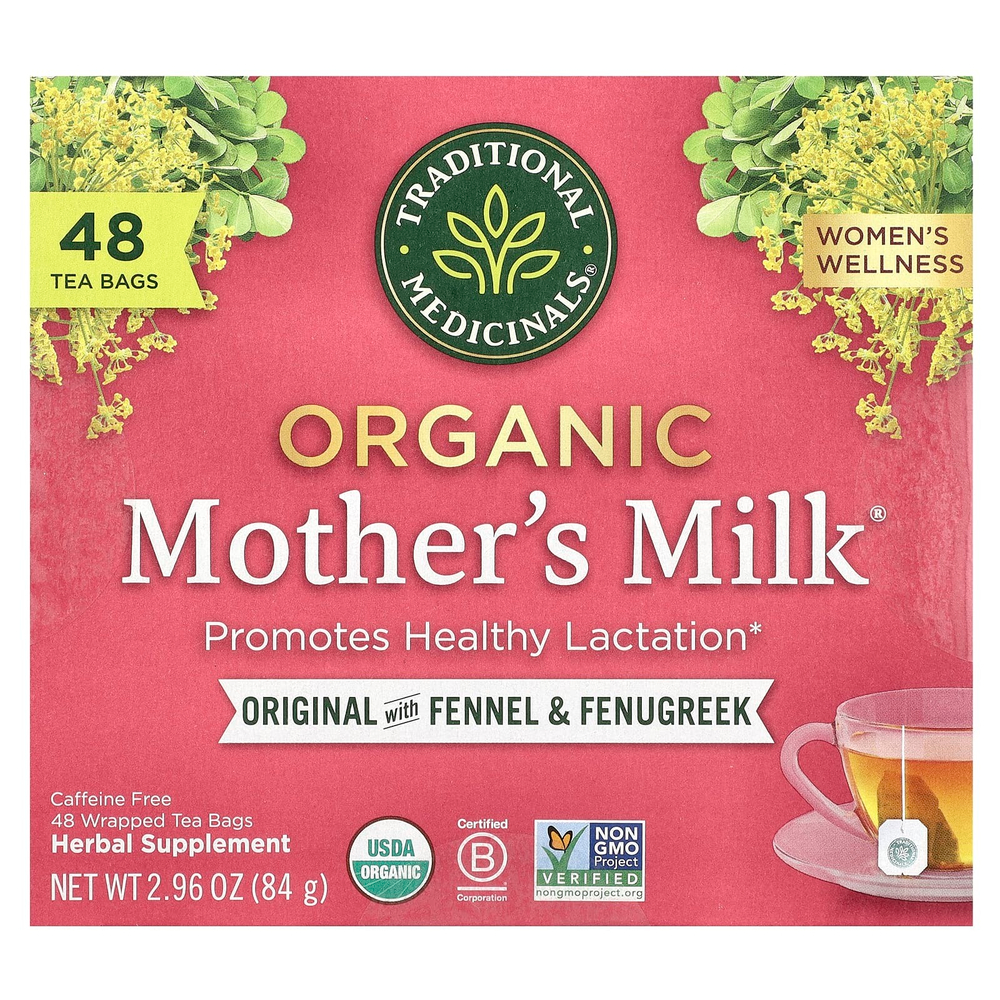 Traditional Medicinals, Organic Mother's Milk®, оригинальный продукт с фенхелем и пажитником, без кофеина, 48 чайных пакетиков в упаковке, 84 г (2,96 унции)