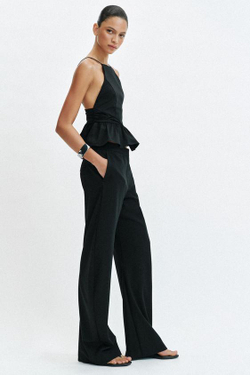 ZARA ТОП С ГОРЛОВИНОЙ ХАЛТЕР И БАСКОЙ, ЧЕРНЫЙ
