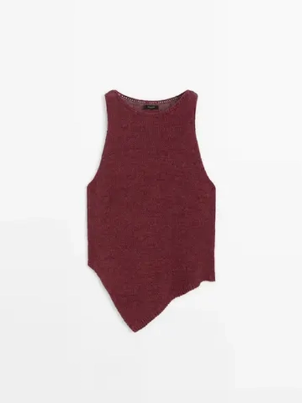 Massimo Dutti Топ платочной вязки с асимметричным низом, гранатовый