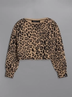 Лонгслив для девочки укороченный, леопард