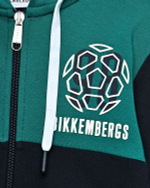 Кардиган с капюшоном + брюки трикотажные BIKKEMBERGS Темно-синий/Изумрудный/Термопринт: 98, футбольный мяч, логотип Мальчик