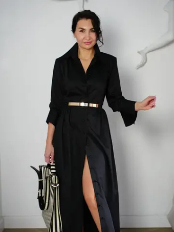 Платье-рубашка в черном