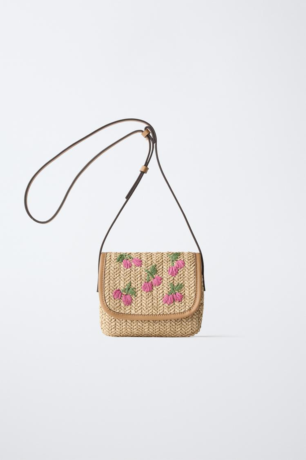 ZARA СУМКА ИЗ РАФИИ С ВИШНЯМИ, РОЗОВЫЙ