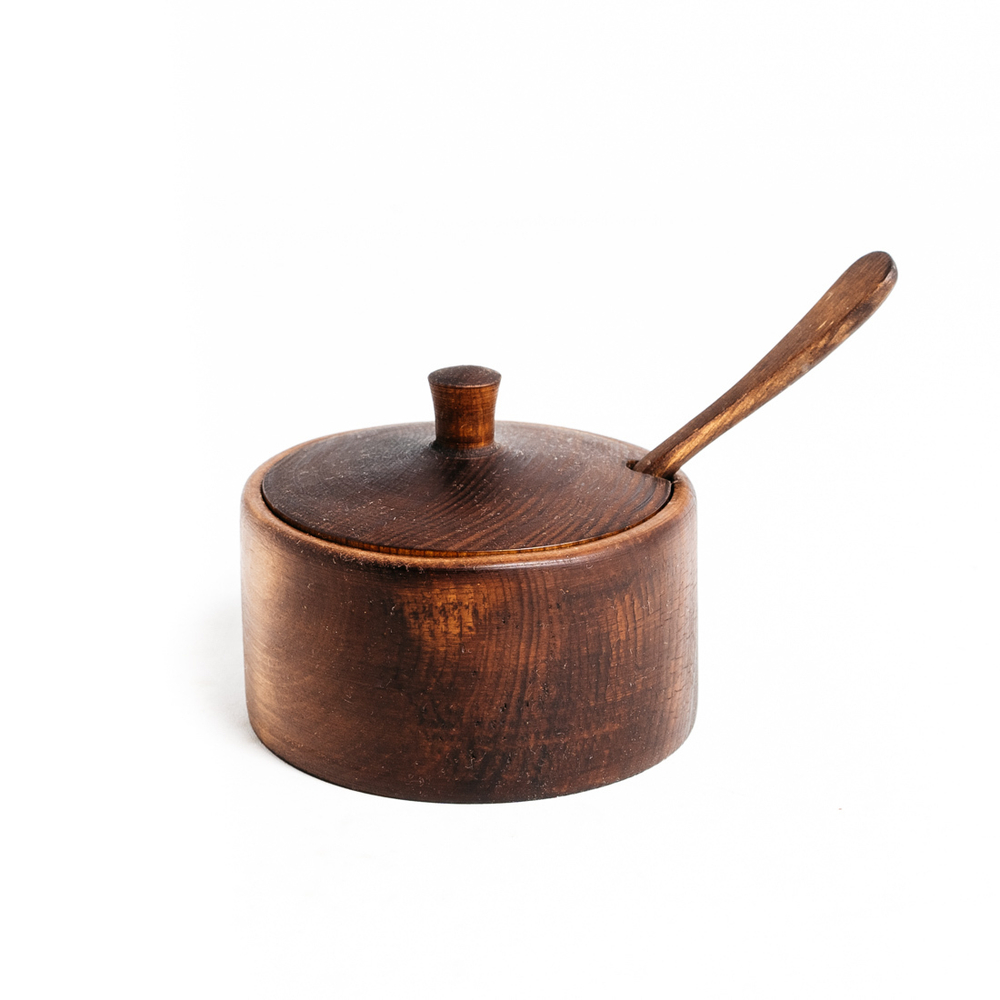 Деревянная сахарница с ложкой из древесины сибирского кедра