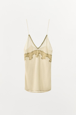 ZARA ТРИКОТАЖНЫЙ ТОП С КРУЖЕВОМ, ЗОЛОТИСТЫЙ