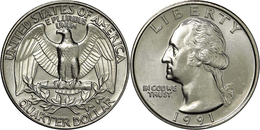 США 25 центов, 1965-1998 Джордж Вашингтон XF