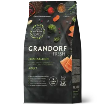 Сухой корм GRANDORF FRESH CAT Salmon беззерновой, лосось с бататом для взрослых кошек, для здоровья кожи и шерсти или склонных к аллергии 2кг