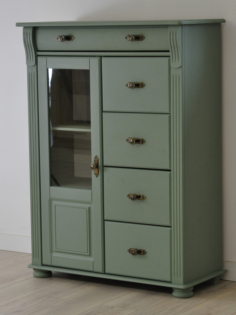 Комод 91х42х125, Susanna, я ящиками для вещей одежды игрушек, в прихожую гостиную детскую, массив сосны, зеленый, Dipriz