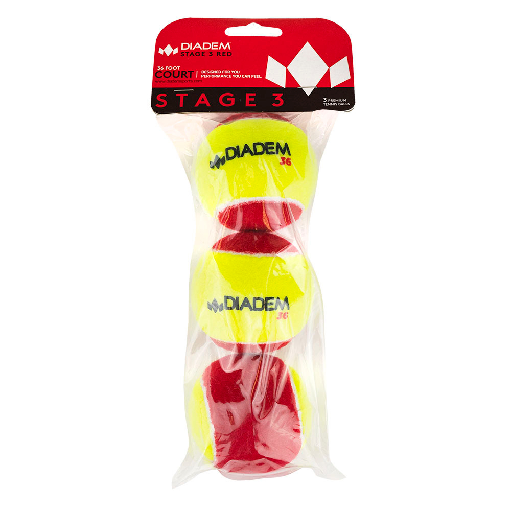 Мячи для большого тенниса детский DIADEM Stage 3 Red Ball, BALL-CASE-RED, 5-8 лет, упаковка 3 мяча
