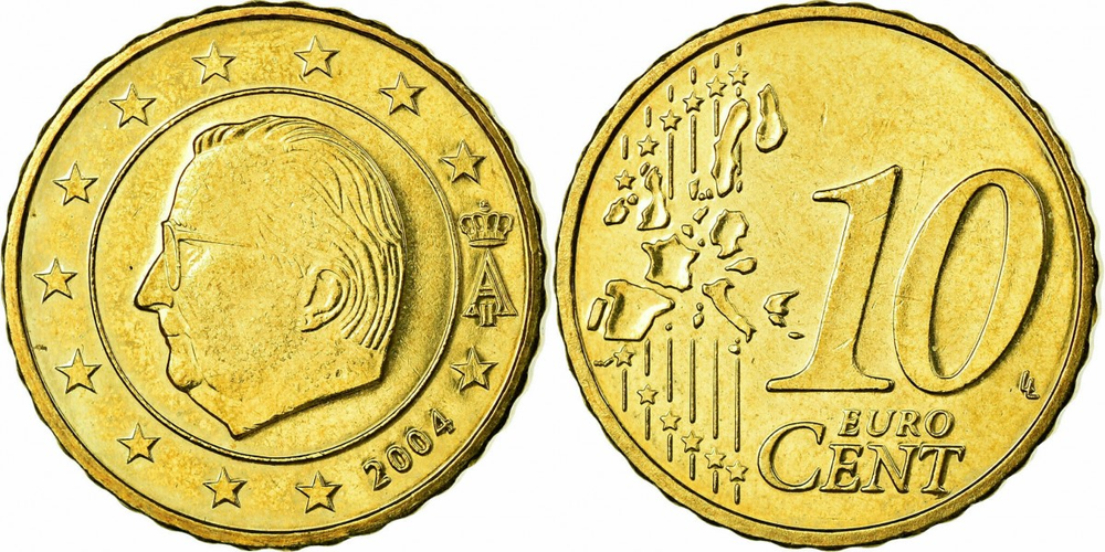 Бельгия 10 евроцентов, 1999-2006 Альберт II XF