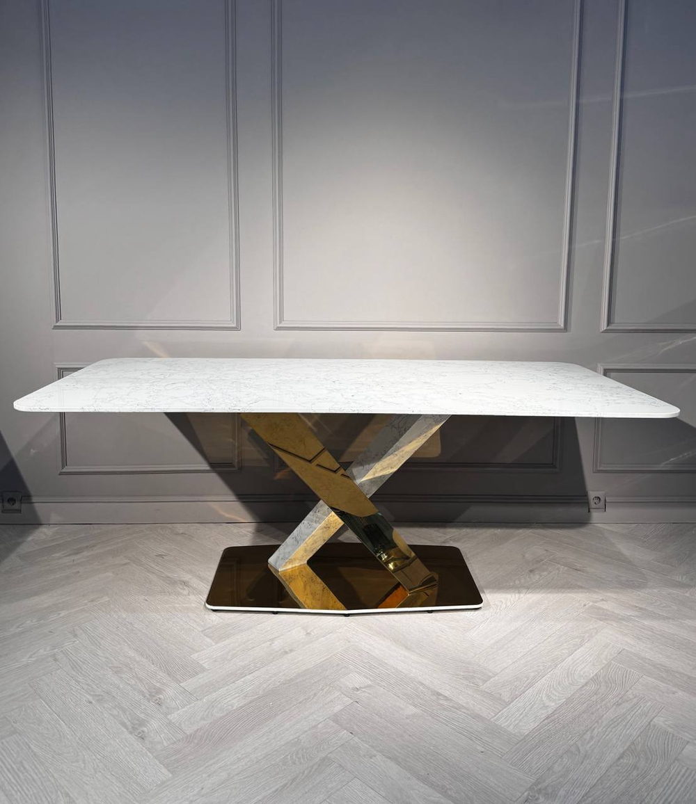 Стол обеденный Ist Casa Интерно Гранд, 200х100х75 см, белый мрамор, золото