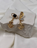 Серьги Скиапар. "Части лица" золотые с камнями