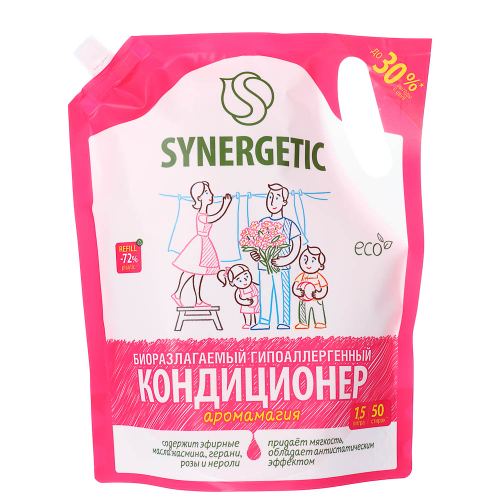 Биоразлагаемый кондиционер-ополаскиватель для белья SYNERGETIC Аромамагия, 1,5л
