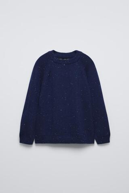 ZARA СВИТЕР ИЗ ДВУХЦВЕТНОЙ ПРЯЖИ, ЧЕРНИЛЬНО-СИНИЙ
