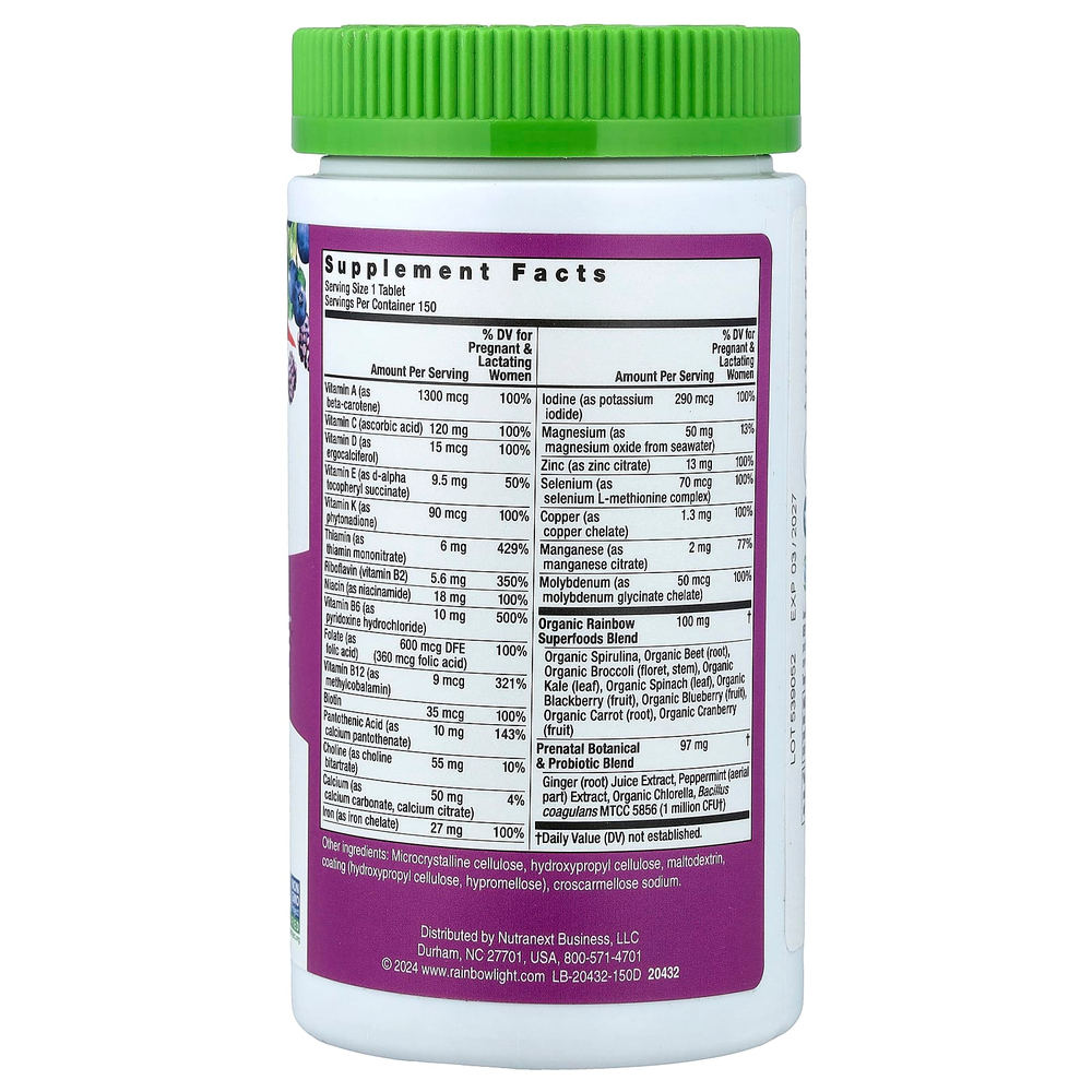 Rainbow Light, Prenatal One™, мультивитаминная добавка для ежедневного приёма, высокая эффективность, 150 веганских таблеток