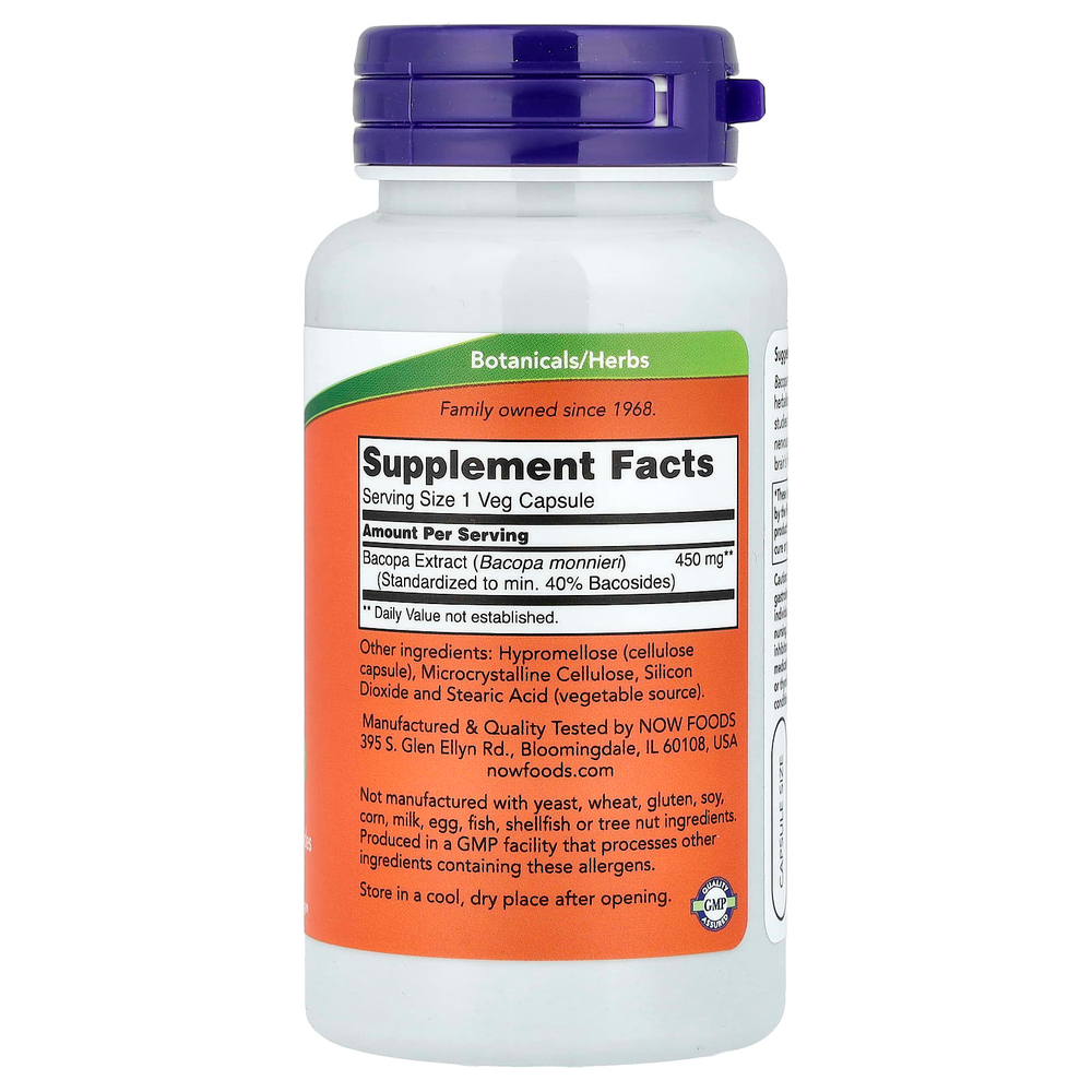 NOW Foods, экстракт бакопы, 450 мг, 90 вегетарианских капсул