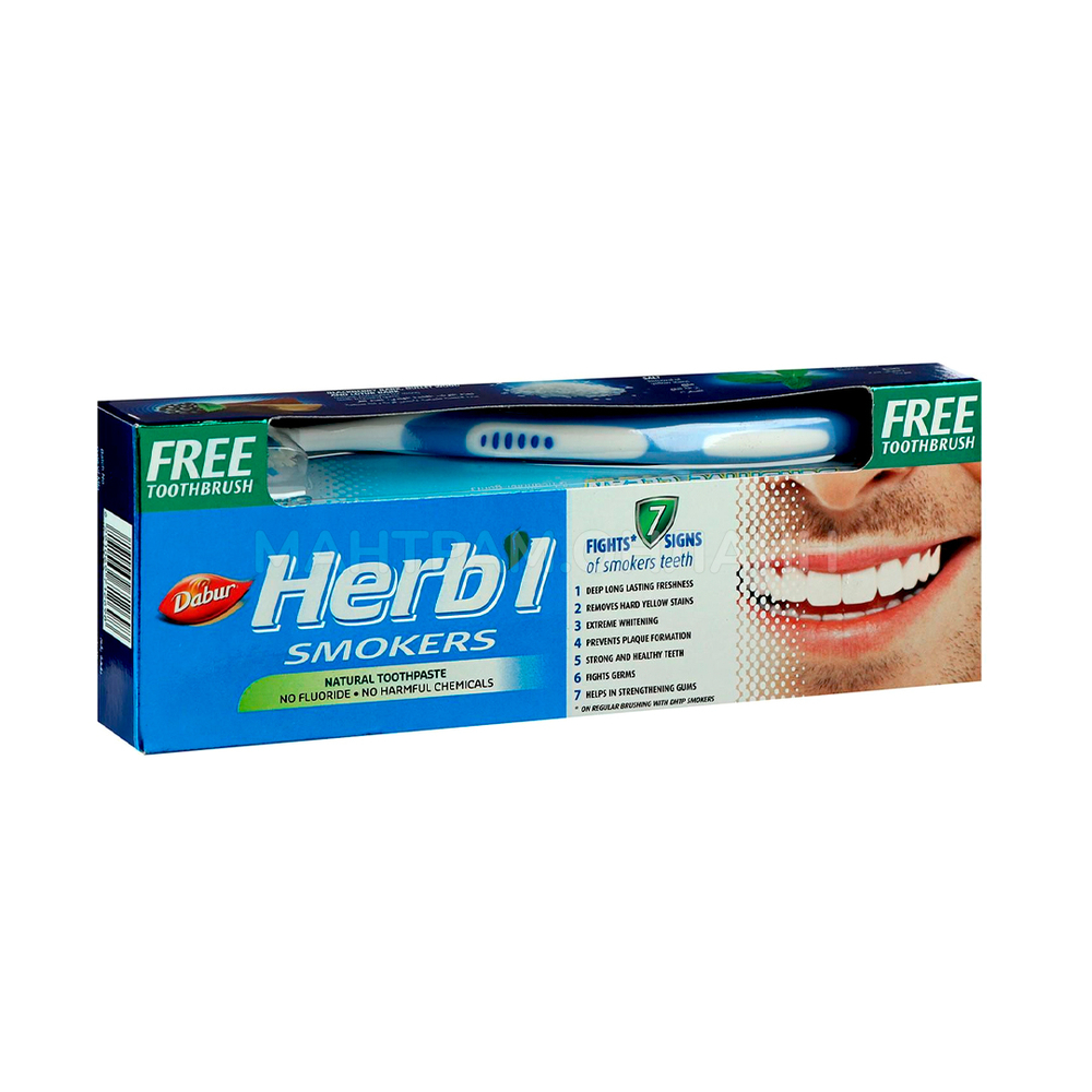 Зубная паста Dabur Herb'l Smokers Для курильщиков от чайного, кофейного, табачного налет + зубная щетка 150 г