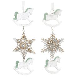 GAEM Украшение новогоднеe подвеска"Снежинка с лошадками", L6,5 W1 H19 см, 2в.