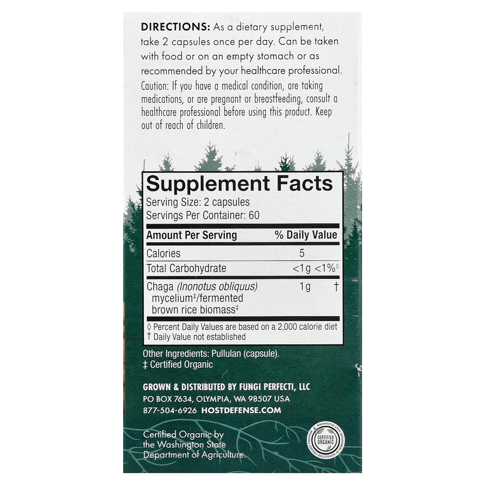 Host Defense, Mushrooms™, чага, 120 капсул (0,5 г в 1 капсуле)