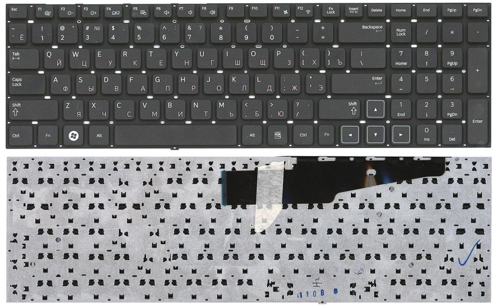 Клавиатура для ноутбука Samsung NP300E7A, NP305E7A (без рамки, черная)