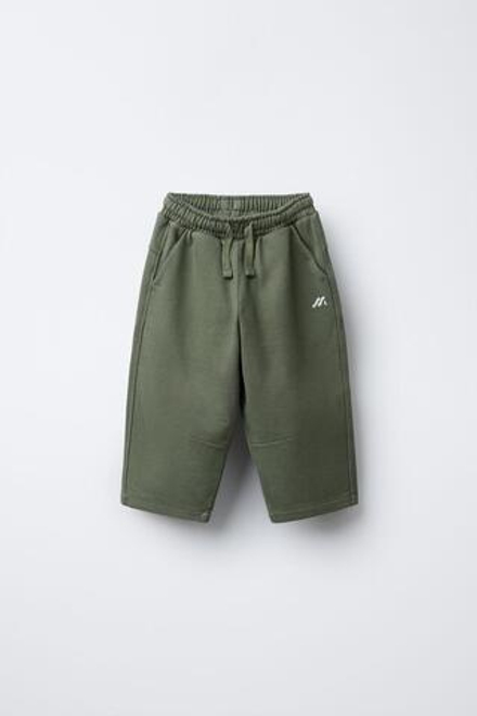 ZARA БРЮКИ ПРЯМОГО КРОЯ ИЗ МЯГКОЙ ТКАНИ С ЛОГОТИПОМ, ХАКИ