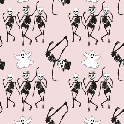 Хэллоуин, Приведения и скелеты танцуют на розовом