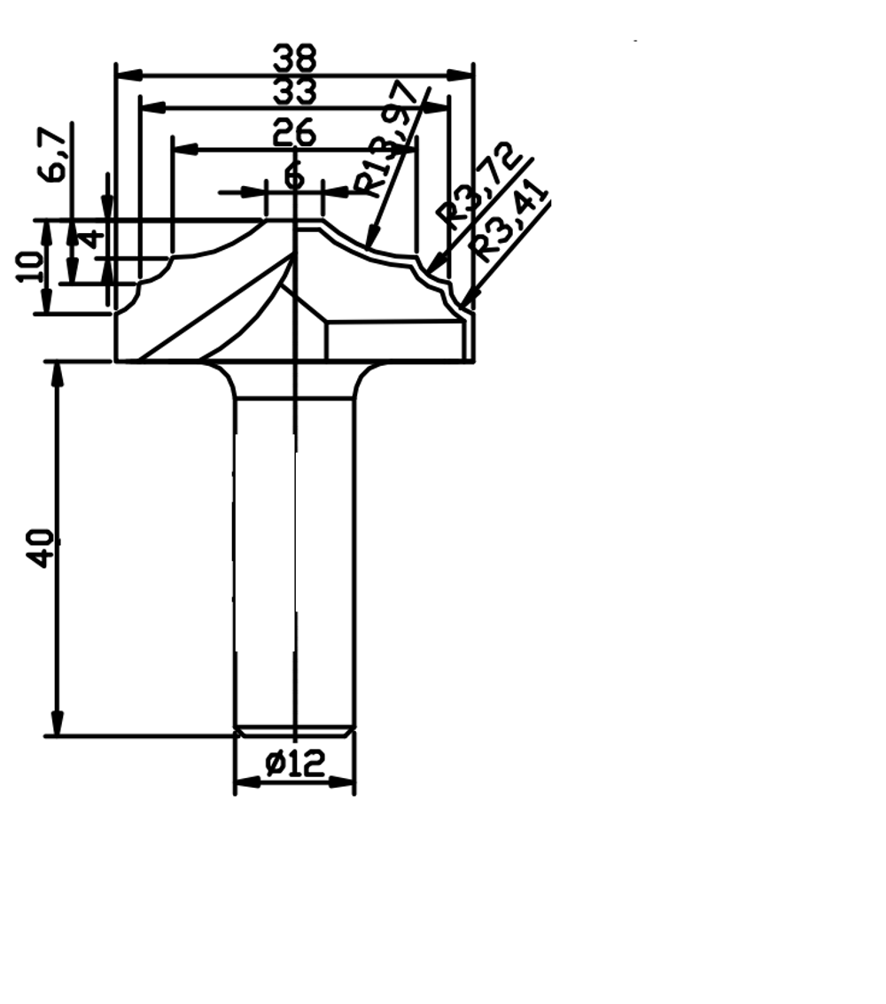 PCD профильная фреза D.38x10 S.12x40 Z2