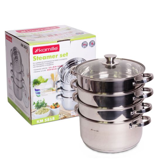 Пароварка 3-х уровневая 24 см. из нержавеющей стали Kamille KM-5818
