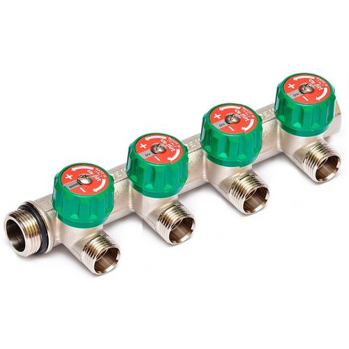 Коллектор Uni-Fitt 1"х3/4" - 4 выхода «ЕК евроконус» никелированный с вентилями 410N4340