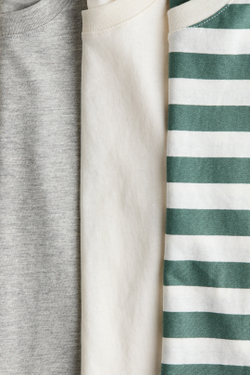 H&M Набор из трех футболок с длинными рукавами, белый/зеленый