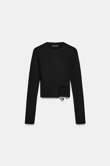 ZARA ТОП В РУБЧИК С МЕТАЛЛИЧЕСКОЙ ДЕТАЛЬЮ, ЧЕРНЫЙ