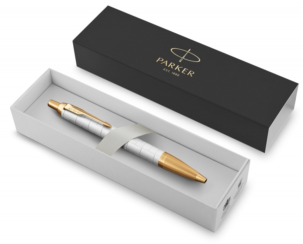 Ручка шариковая Parker IM Premium K318  Pearl GT M синие чернила, в подарочной коробке