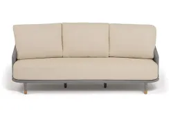 "Верона" диван 3-местный плетеный из роупа, каркас алюминий светло-серый (RAL7035) муар, роуп светло-серый круглый, ткань Mossle светло-бежевая