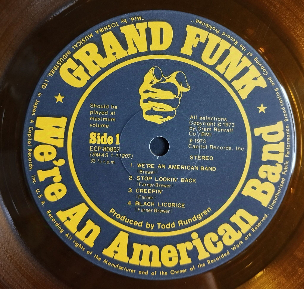Винтажная виниловая пластинка LP Grand Funk Were An American Band (Japan 1973) (No Obi) (Gold Vinyl) (Poster)