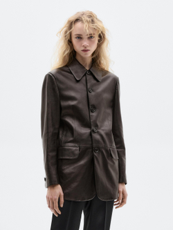 Massimo Dutti Блейзер из кожи наппа на пуговица - Limited Edition, черный