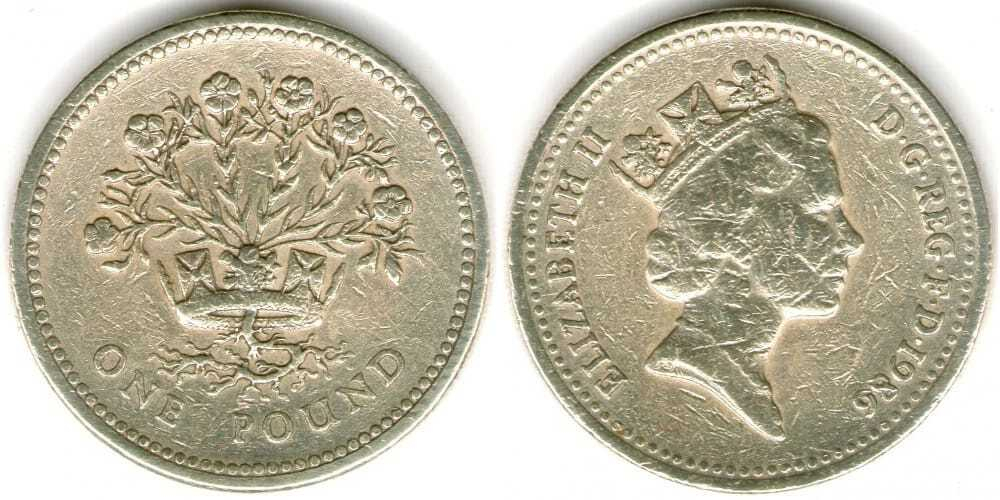 Великобритания 1 фунт, 1986-1991 Лён VF