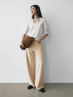 Massimo Dutti Свитер с воротником поло, натуральный/кремовый