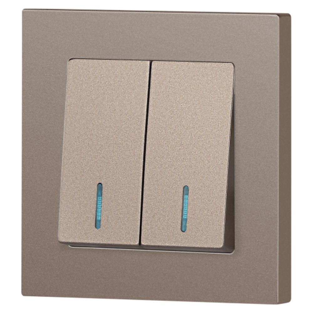 Выключатель Intro Accent 6-105-08 двойной с подсветкой, 10А-250В, IP20, СУ, AL/CU, бронза | Intro