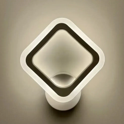 Бра с кнопкой, настенный светодиодный светильник белый, ромб, квадрат 8822/1 WH, 16 ВТ, комнатное освещение 5 кв. м. 1801