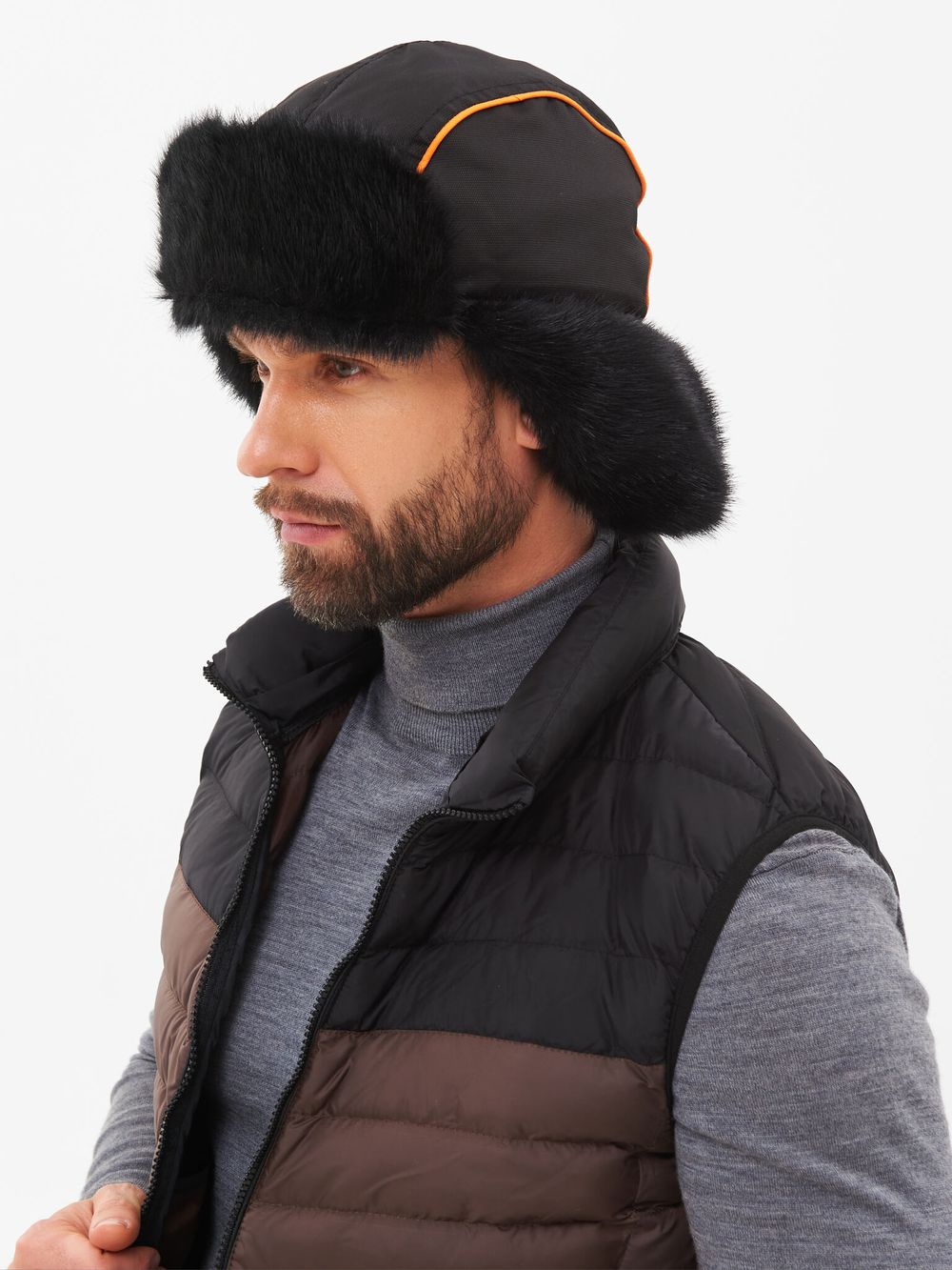 Шапка ушанка зимняя Siberia ткань Breathable цвет Хаки/Черный иск. мех Норка