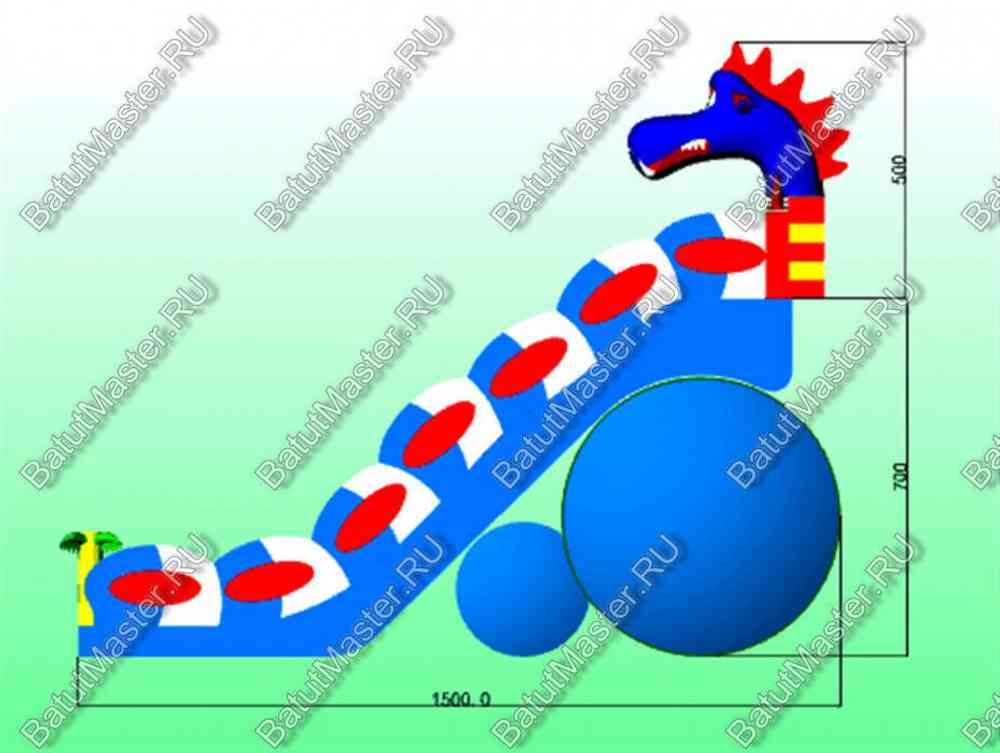 Коммерческий надувной батут-горка "Дракон" 18*8*13 м