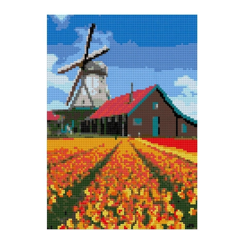 Алмазная мозаика 21*30см "Мельница над тюльпановым полем" (Lori)