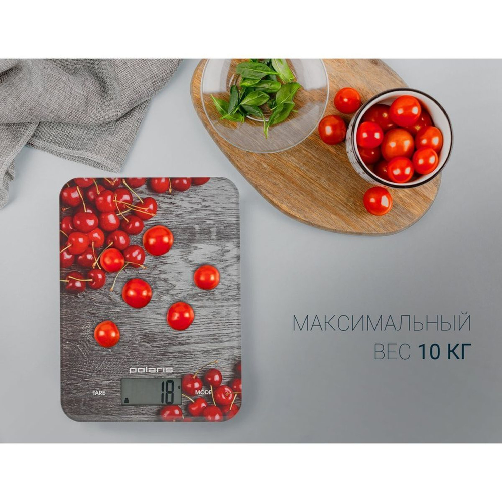 Весы кухонные электронные, Polaris, PKS 1046DG Вишня, платф, точн 1 г, до 10 кг, 008080