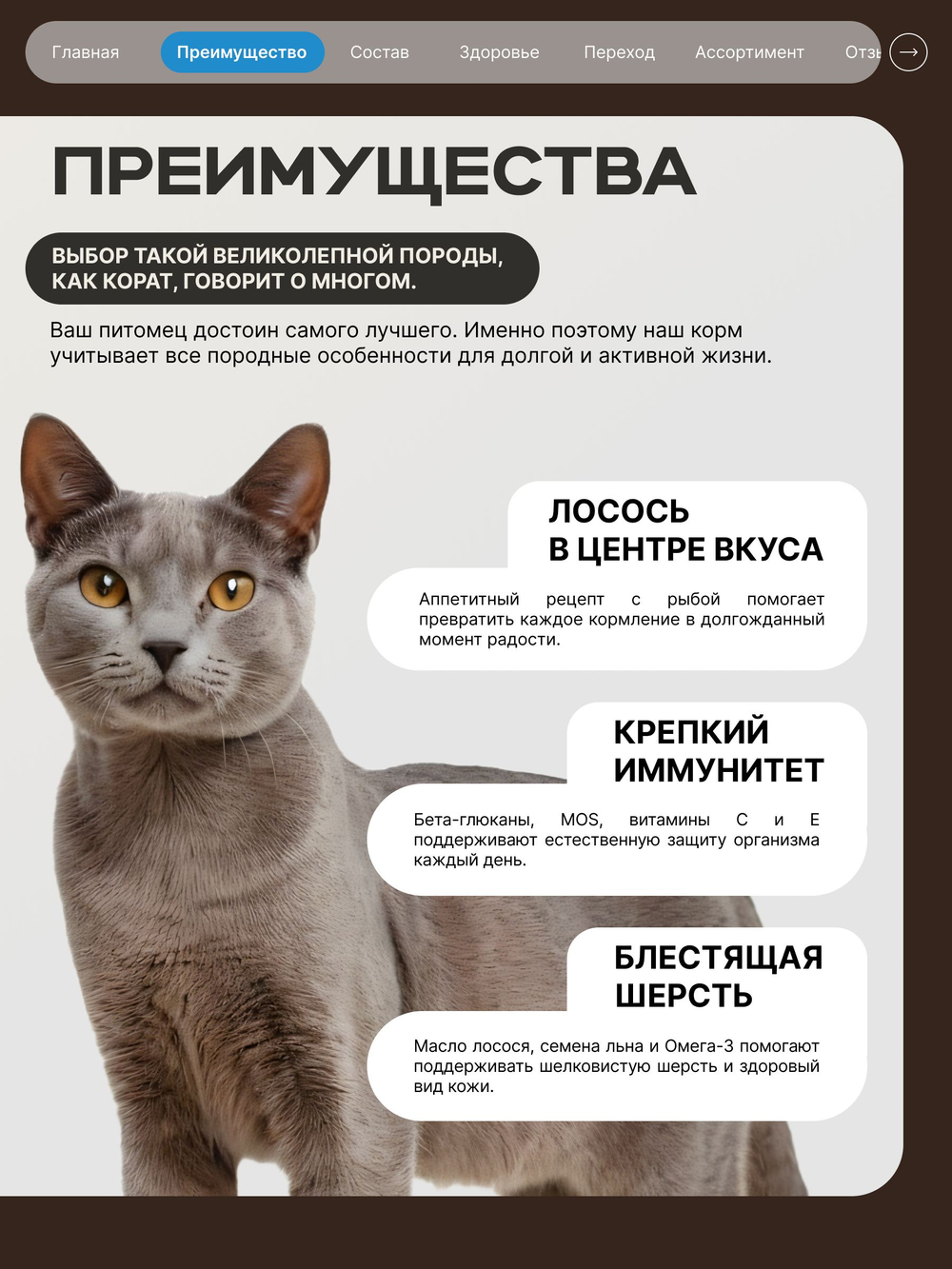 Корм сухой для взрослых кошек породы Корат, с лососем, 400 гр, QUATTRO